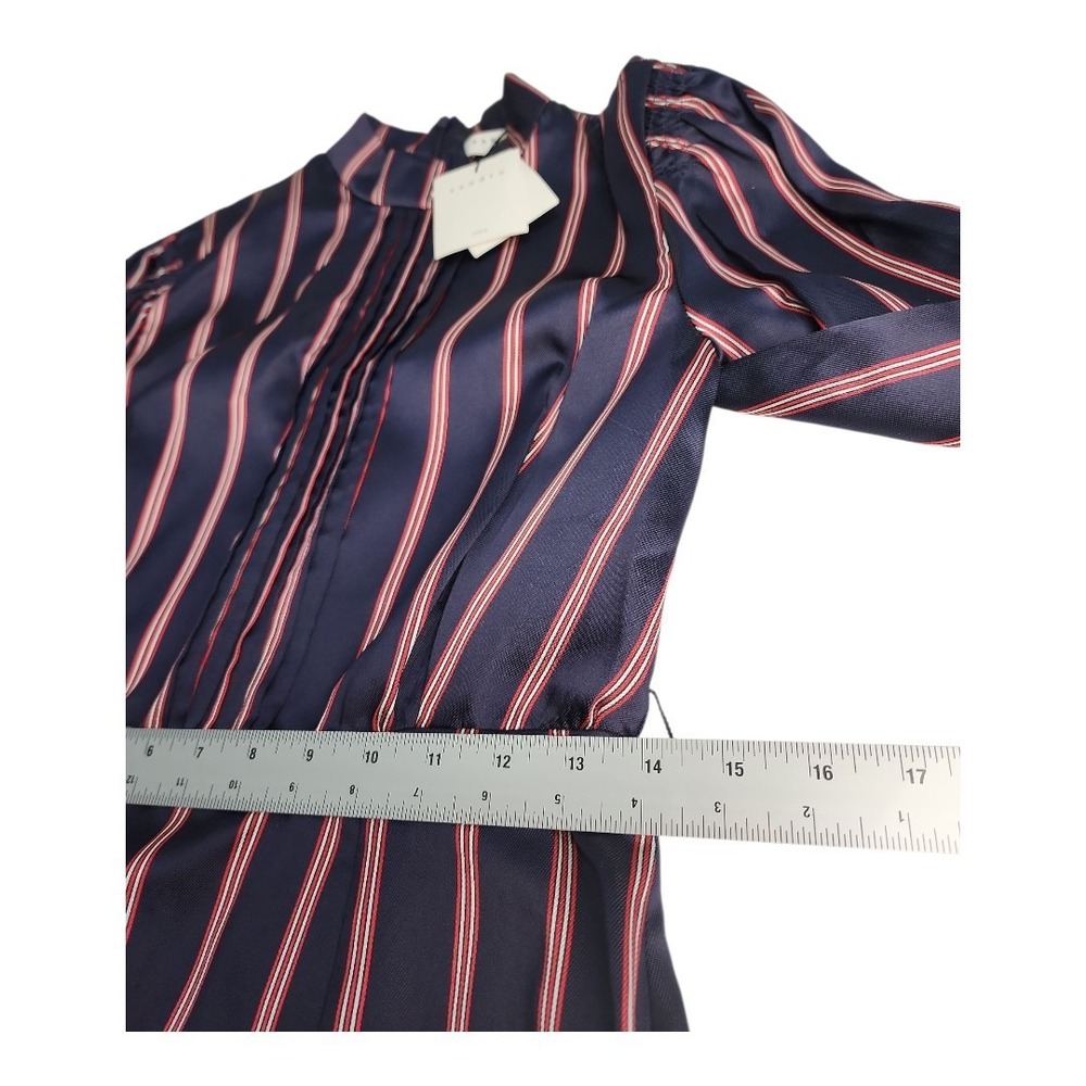 NWT Sandro Paris Striped Dress Women Size 36 Navy Blue French Chic Professional - Picture 5 of 13